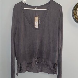 Gray V-Neck Women's Top